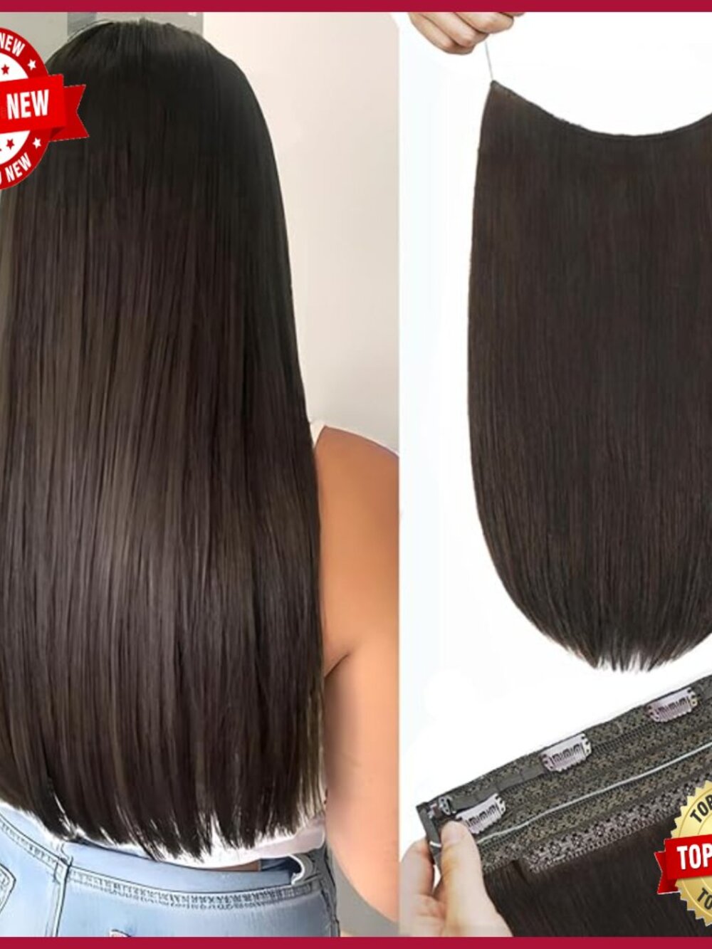 Real Human Hair Clip-In Extensions 16 Inch 95g Adjustable Wire